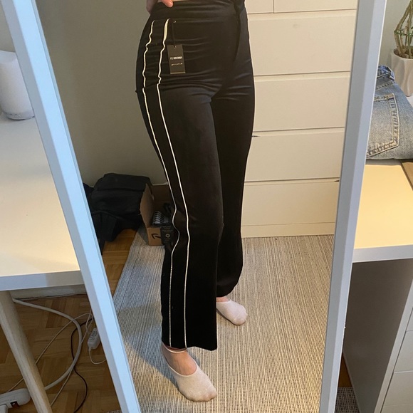 Black Velvet Wide-leg Striped Pants - Picture 2 of 6